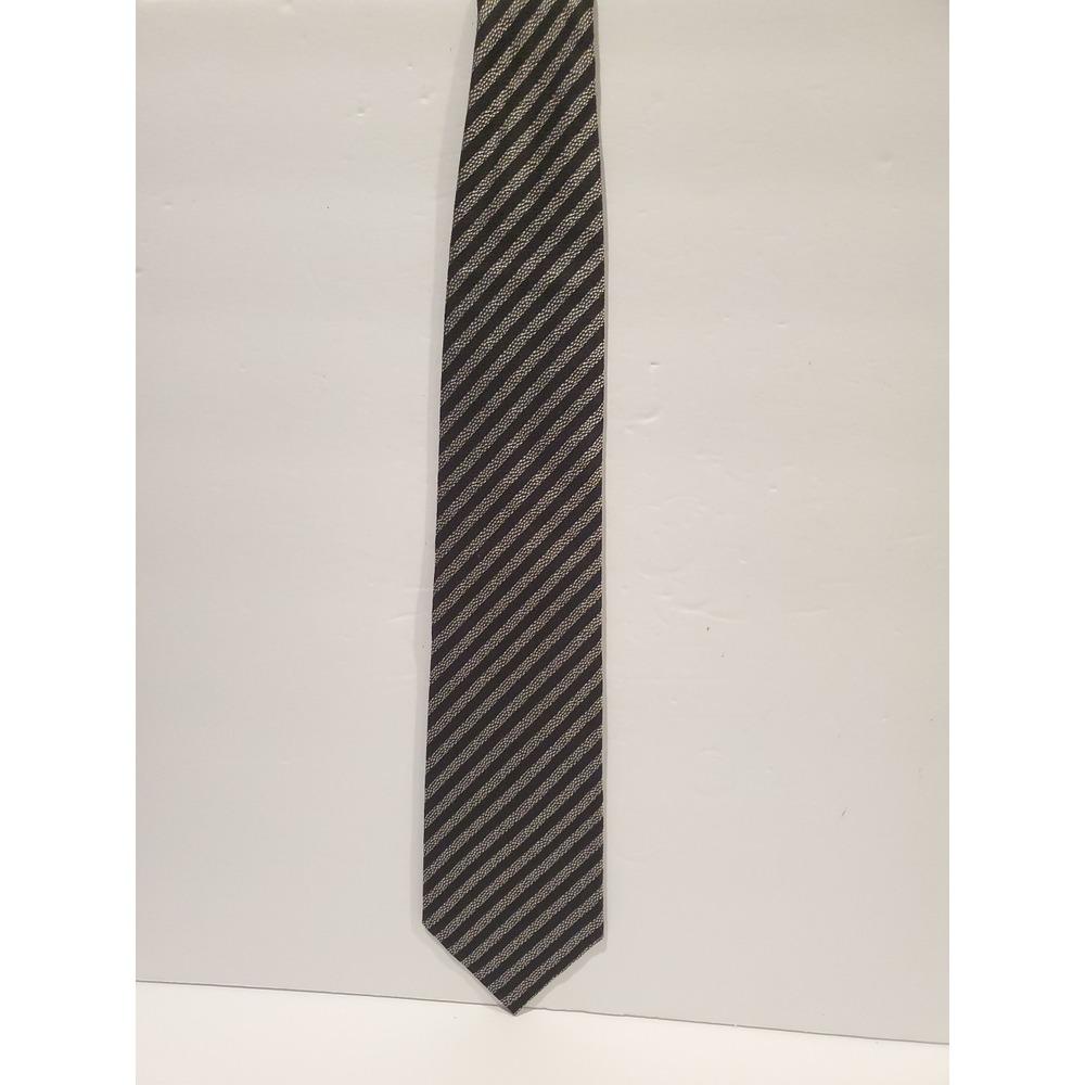 Maxmillian Collection Silk Necktie - Made in Italy - Black Gray Diagonal Stripe
